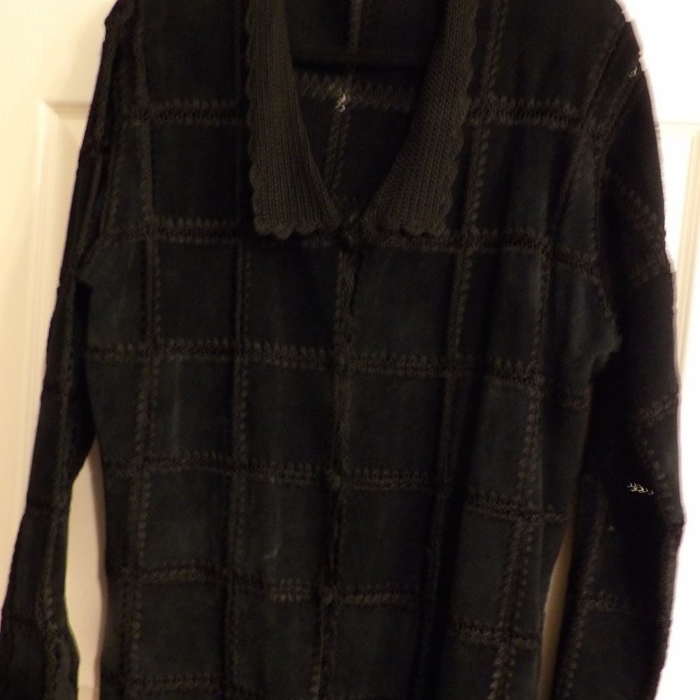 Dark Navy Suede & Crochet Jacket